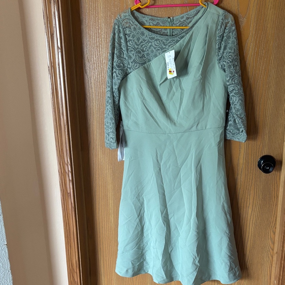 JS Collections Asymmetrical Green Lace Dress